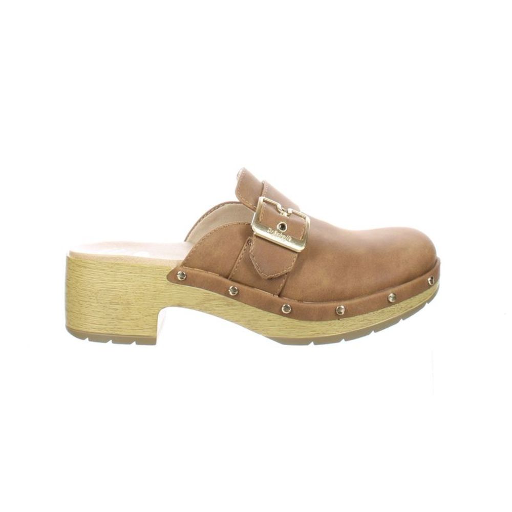 Dr. Scholl's Brown Leather Clogs with Buckle Detail